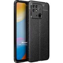 Microsonic Xiaomi Poco C40 Deri Dokulu Silikon Siyah Siyah Kılıf