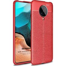 Microsonic Xiaomi Poco F2 Pro Deri Dokulu Silikon Kırmızı Kılıf