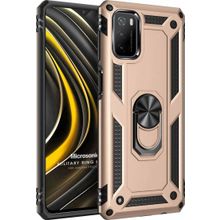 Microsonic Xiaomi Poco M3 Military Ring Holder Gold Kılıf