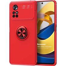 Microsonic Xiaomi Poco M4 Pro 4G Kickstand Ring Holder Kırmızı Kılıf
