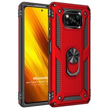 Microsonic Xiaomi Poco X3 NFC Military Ring Holder Kırmızı Cep Telefonu Kılıfı