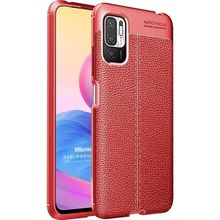 Microsonic Xiaomi Redmi Note 10 5G Deri Dokulu Silikon Kırmızı Cep Telefonu Kılıfı
