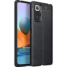 Microsonic Xiaomi Redmi Note 10 Pro Max Deri Dokulu Silikon Siyah Kılıf