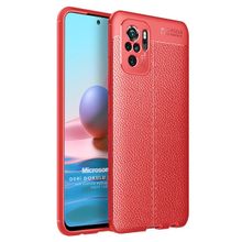 Microsonic Xiaomi Redmi Note 10S Deri Dokulu Silikon Kırmızı Cep Telefonu Kılıfı
