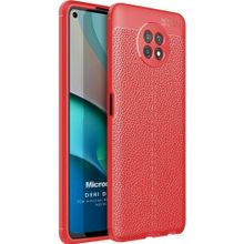 Microsonic Xiaomi Redmi Note 9 5G Deri Dokulu Silikon Kırmızı Cep Telefonu Kılıfı