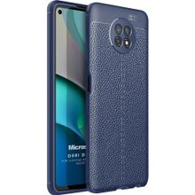 Microsonic Xiaomi Redmi Note 9 5G Deri Dokulu Silikon Lacivert Cep Telefonu Kılıfı