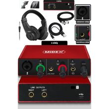 Midex Glx-500 Pro-Hd 2 Giriş 2 Çıkış USB Stüdyo Ses Kartı Kulaklık Ve XLR Kablo