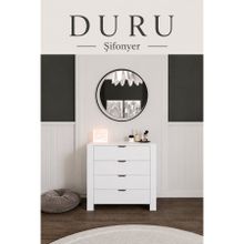 Midoser Duru 90x85 cm Beyaz 4 Çekmeceli Yatak Odası Bebek Odası Şifonyer