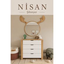Midoser Nisan 90x85 cm Beyaz Açık Ceviz 4 Çekmeceli Yatak Odası Beyaz Bebek Odası Şifonyer