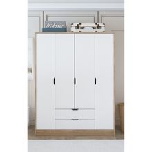 Midoser Nisan Açık Ceviz-Beyaz 140 cm 4 Kapılı 2 Çekmeceli Elbise Dolabı Gardrop