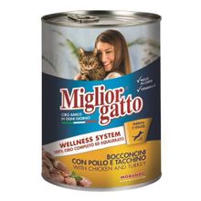 Miglior Gatto Kıyılmış Tavuklu ve Hindili 24 x 400 gr Konserve Kedi Maması