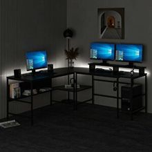 Minar Mobilya Greta Rgb Led Işıklı L Köşe Siyah Çalışma Masası