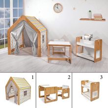 Minera Kumru Model Ahşap Çocuk Çalışma Oyun Masa Sandalye Kitaplık ve Oyun Evi Seti