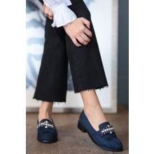 Mio Gusto Matilda Lacivert Süet Taşlı Kadın Babet