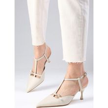 Mio Gusto Melissa Bej Renk Arkası Açık Bantlı Kadın Topuklu Ayakkabı