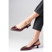 Mio Gusto Milena Bordo Renk Rugan Metal Toka Aksesuarlı Mini Kadın Ökçeli Ayakkabı
