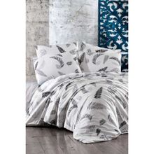 Mira Home Gray Leaf Çift Kişilik Lastikli Çarşaflı Pamuklu Nevresim Takımı