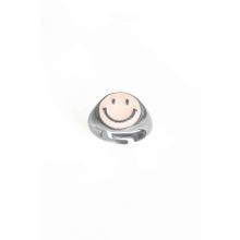 Mistik Silver Pembe Mineli Gülen Emojili Gümüş Yüzük