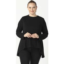 Moda Berray 2350 Siyah Esnek Asimetrik Kesim Uzun Kollu Kadın Bluz