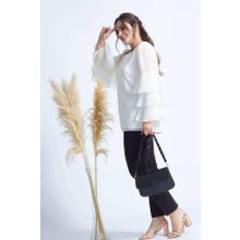 Moda Berray 28009 Ekru Kolları Fırfırlı Büyük Beden Kadın Bluz