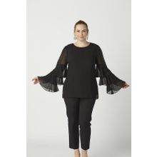 Moda Berray 28009 Siyah Kolları Fırfırlı Büyük Beden Kadın Bluz