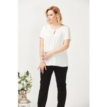 Moda Berray 3202 Beyaz Damla Yaka Saten Kısa Kollu Büyük Beden Şık Kadın Bluz