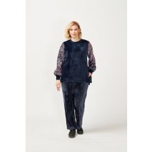 Moda Berray 3232 Lacivert Kadife Kolu Disko Payetli Büyük Beden Kadın Bluz