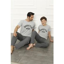 Moda Çizgi 50102 Baba Oğul Gri Aile Pijama Takım