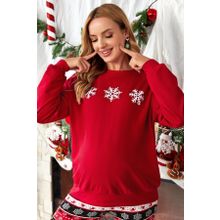 Modagen Kırmızı Kar Tanesi Baskılı Bisiklet Yaka Hamile Sweatshirt