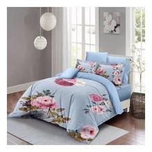 Monohome Blue Flower 3D Pamuk Saten Çift Kişilik Nevresim Takımı