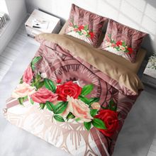 Monohome Brown & Rose 3D Pamuk Saten Çift Kişilik 200x220 cm Nevresim Takımı