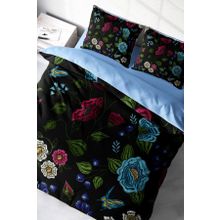 Monohome Flower Black 3D Pamuk Saten Renkli Çift Kişilik 200x220 cm Nevresim Takımı