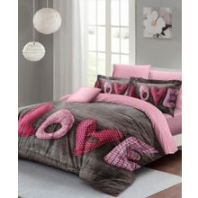 Monohome Love 200x220 cm Pembe Gri Sevgililer Günü Çift Kişilik Pamuk Saten Nevresim Takımı