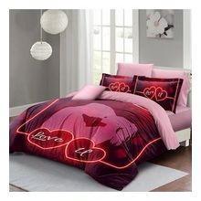 Monohome Love U 200x220 cm Kırmızı Pembe Sevgililer Günü Çift Kişilik Pamuk Saten Nevresim Takımı