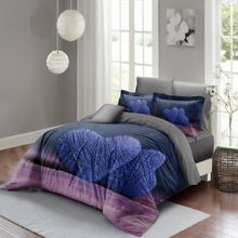 Monohome Wool Heart 200x220 cm Gri Lila Çift Kişilik 3D Pamuk Saten Nevresim Takımı
