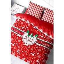 Monohome Yılbaşı Süsü 2022 Merry Christmas 3D Pamuk Saten Çift Kişilik Nevresim Takımı
