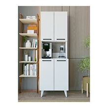 MONTENERO Kahve Köşesi Dolabı 4 Kapaklı Çok Amaçlı Mutfak Dolabı 60x180 Cm Parlak Beyaz