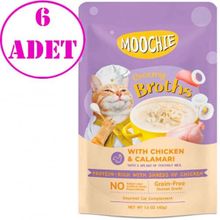 Moochie 6x40 gr Parça Tavuk Etli ve Kalamarlı Tahılsız Kedi Çorbası