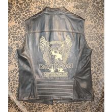 Motorcu Motosiklet Deri Yelek, Eskitme Model, Koyun Derisi, Fermuarlı (Siyah-Eskitme, 6XL)