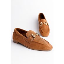 Muggo Mona Taba Garantili Metal Tokalı Deri Loafer Kadın Günlük Ayakkabı