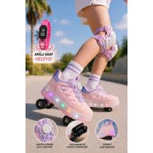 Muggo Skate Işıklı Tekerlekli Pudra Çocuk Patenli Ayakkabı