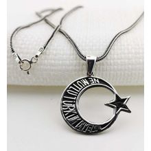 Mutlu Ne Mutlu Türküm Diyene Yazılı Ayyıldız Gümüş Kolye