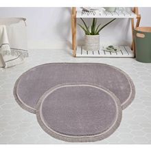 My Evilla Modern Dekoratif Jel Kaymaz Taban Peluş Gri Saçaklı Oval 60x100 Paspas Takımı