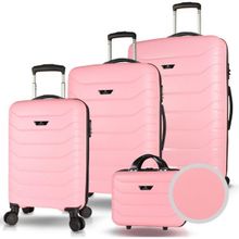 My Valice Solid PP Toz Pembe Polipropilen Kabin Orta Büyük ve Makyaj Boy 4'lü Kırılmaz Travel Valiz Seti