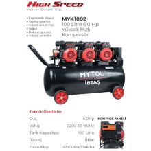 Mytol MYK1002 6.0 Hp 100 lt Yüksek Hızlı Kompresör