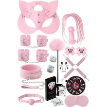 Nacario Sınırsızmarket 15 Parça Pembe Fantezi Set, Kedi Maskesi, Kelepçe, Kamçı, Oyun Kartları, Tüy Tickler, Göz Bandı Dahil