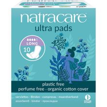 Natracare Ultra Uzun Kanatlı Hijyenik Ped - Organik Pamuk, Doğa Dostu, Klor ve Parfüm İçermeyen, 10'lu Paket, Kadınlar İçin