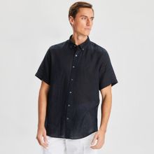 Nautica W35100T 0TB Siyah Keten Kısa Kollu Erkek Gömlek