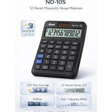 Need ND-10S Siyah Hesap Makinesi 12 Haneli Geniş Ekran ve Çift Güç Kaynağı Özellikleriyle - Standart