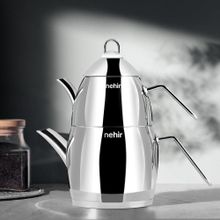 Nehir Florina 1.5 lt Paslanmaz Çelik Midi Orta Boy Çaydanlık Takımı